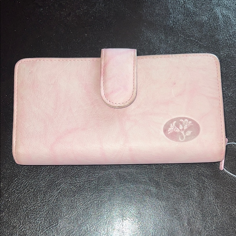 Buxton Pink Marbled Looking Cowhide Leather Long Wallet